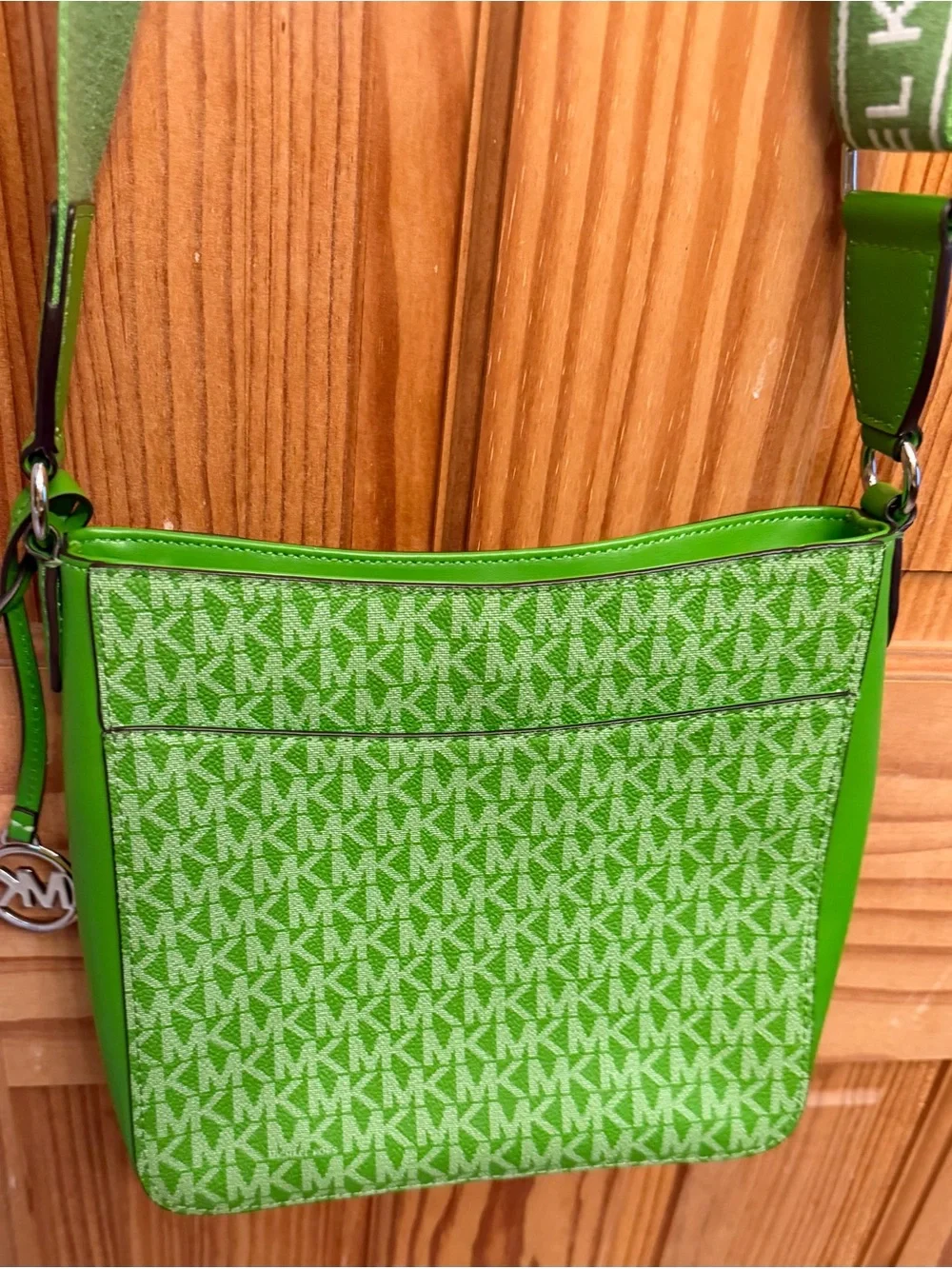 Michael Kors Jungle Green MK Monogram Crossbody with Branded Strap